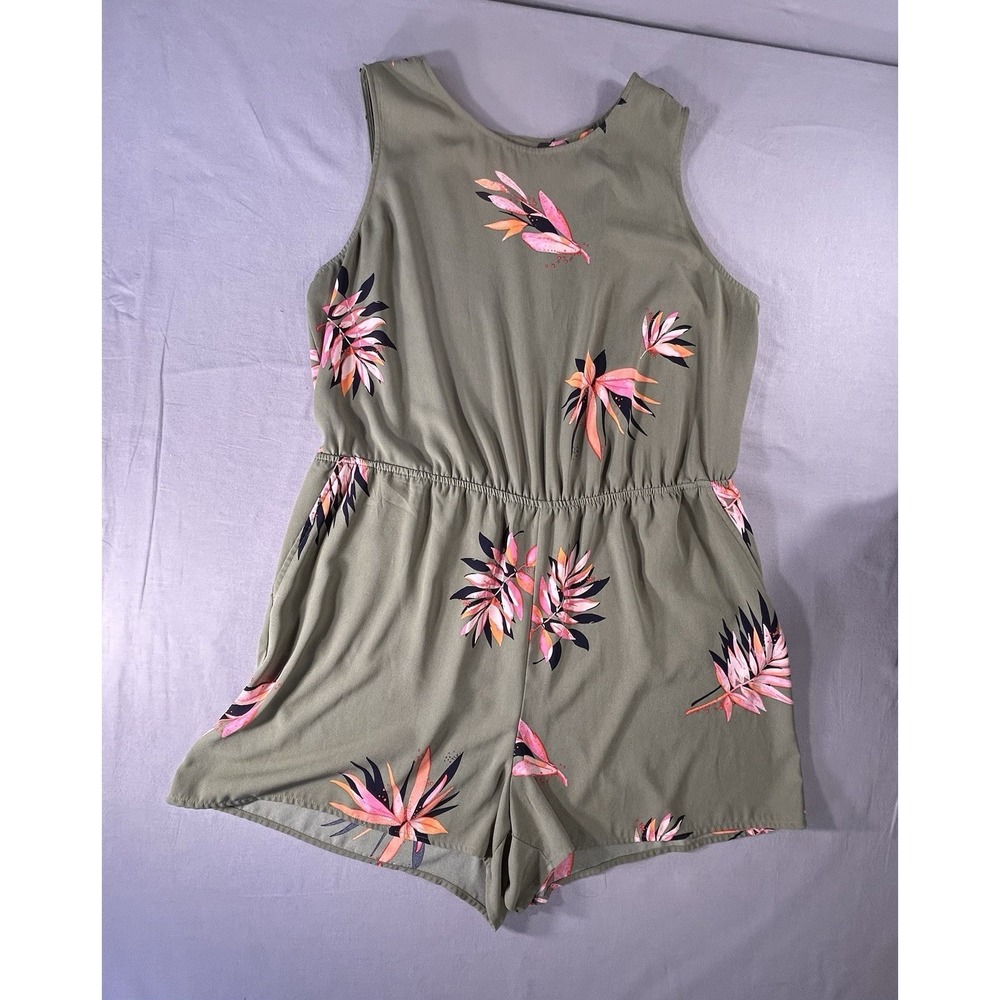 A New Day‎ Olive Green Open Back Tropical Print Romper Women's XXL